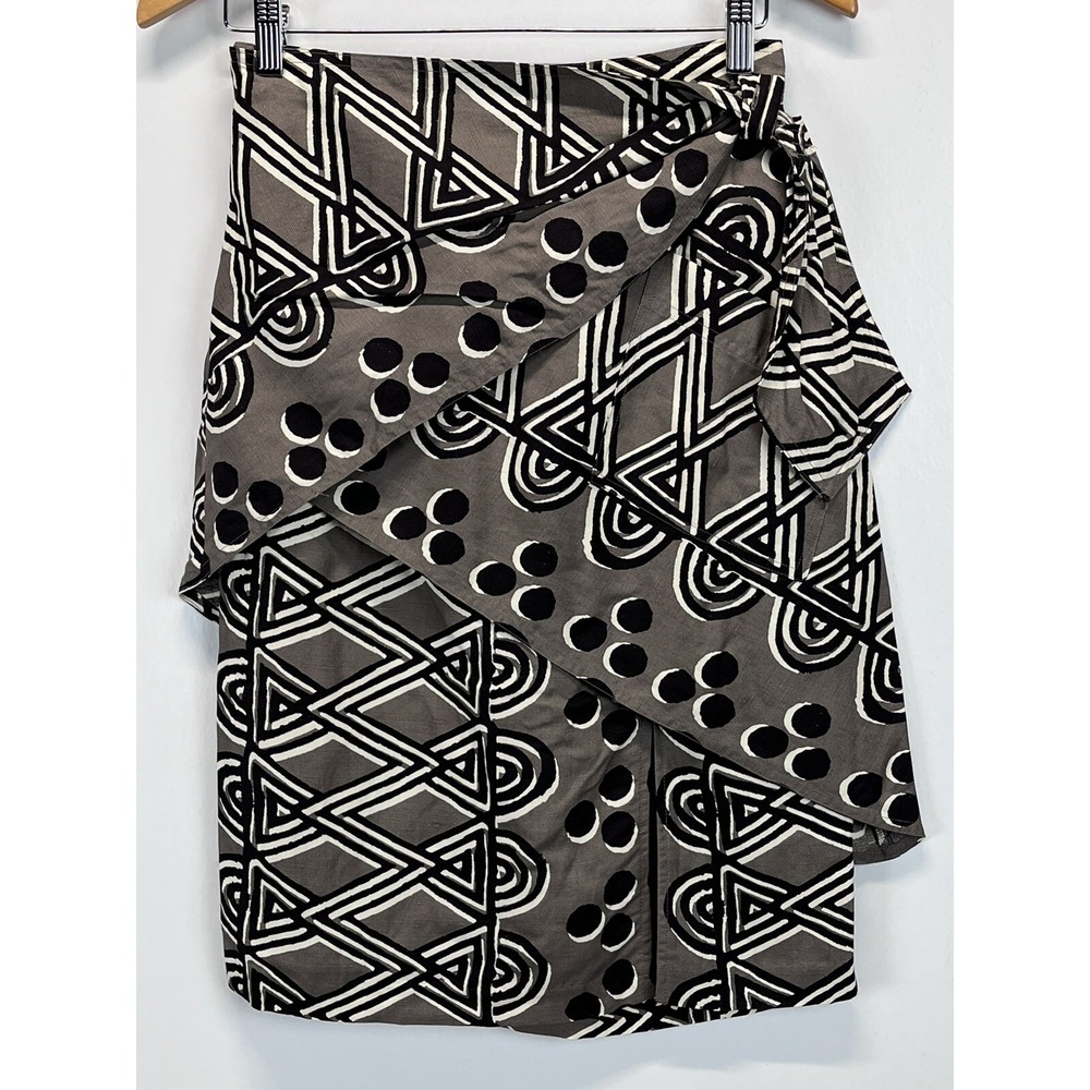 NEW! Maeve by Anthropologie Tribal Print Skirt Sz 2 Womens Faux Wrap Linen Blend